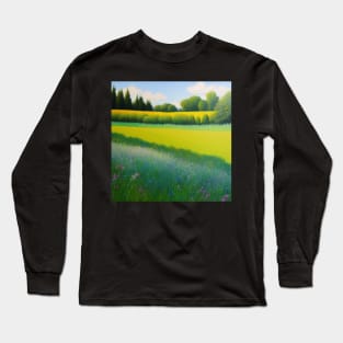 Painting-Styled Meadow Scenery Long Sleeve T-Shirt